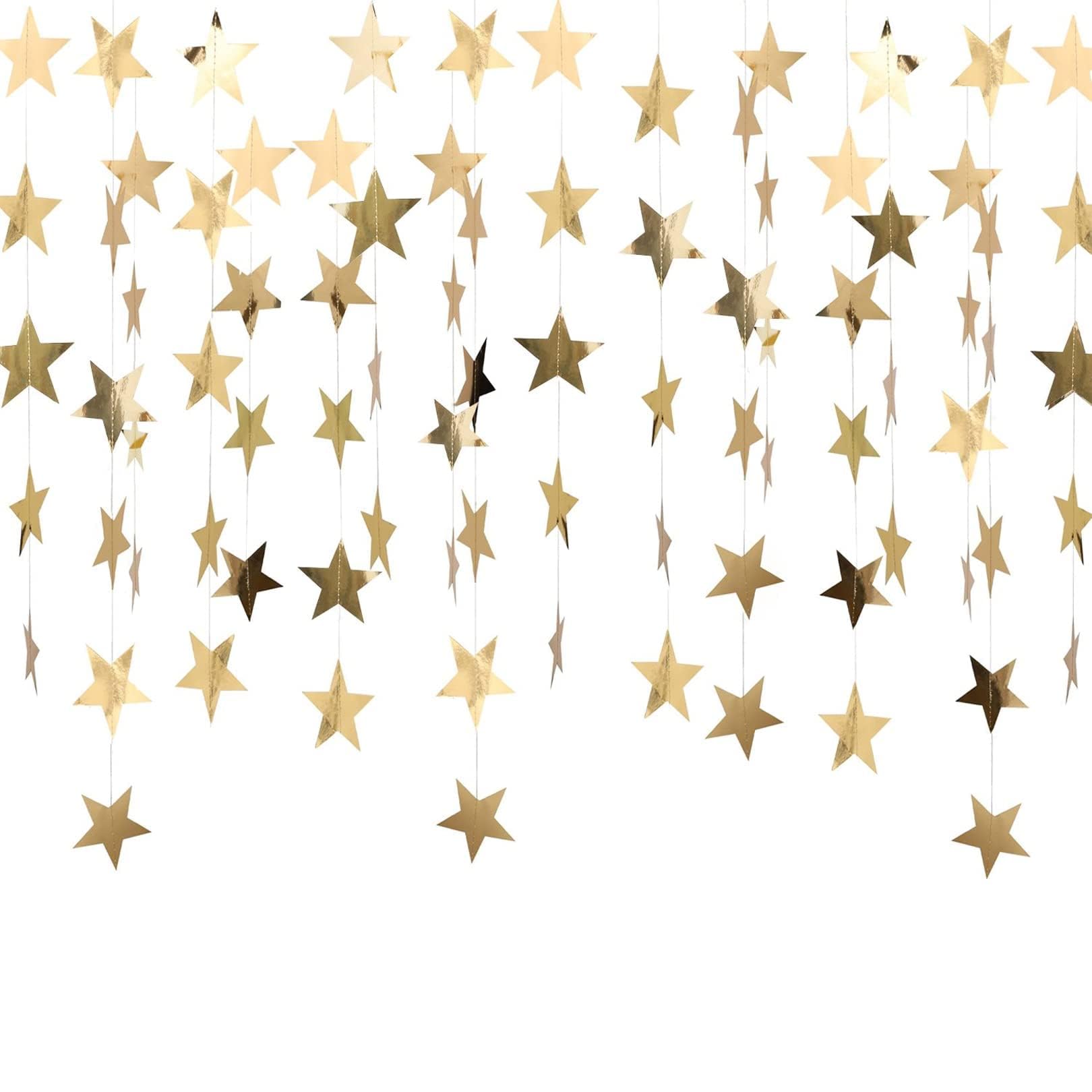 4 Pcs Gold Star Garland Decoration,Hanging Party Decorations Paper Christmas Bunting,Twinkle Little Stars Happy Birthday Banner Streamers,for New Year Bonfire Night Celebrations Decor Themed Backdrop