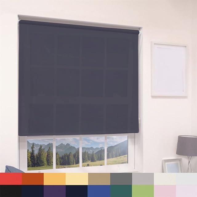 Straight Edge Dim-Out Roller Blind - Easy Fit Home Office - 60cm Width x 160cm Width Drop - Navy