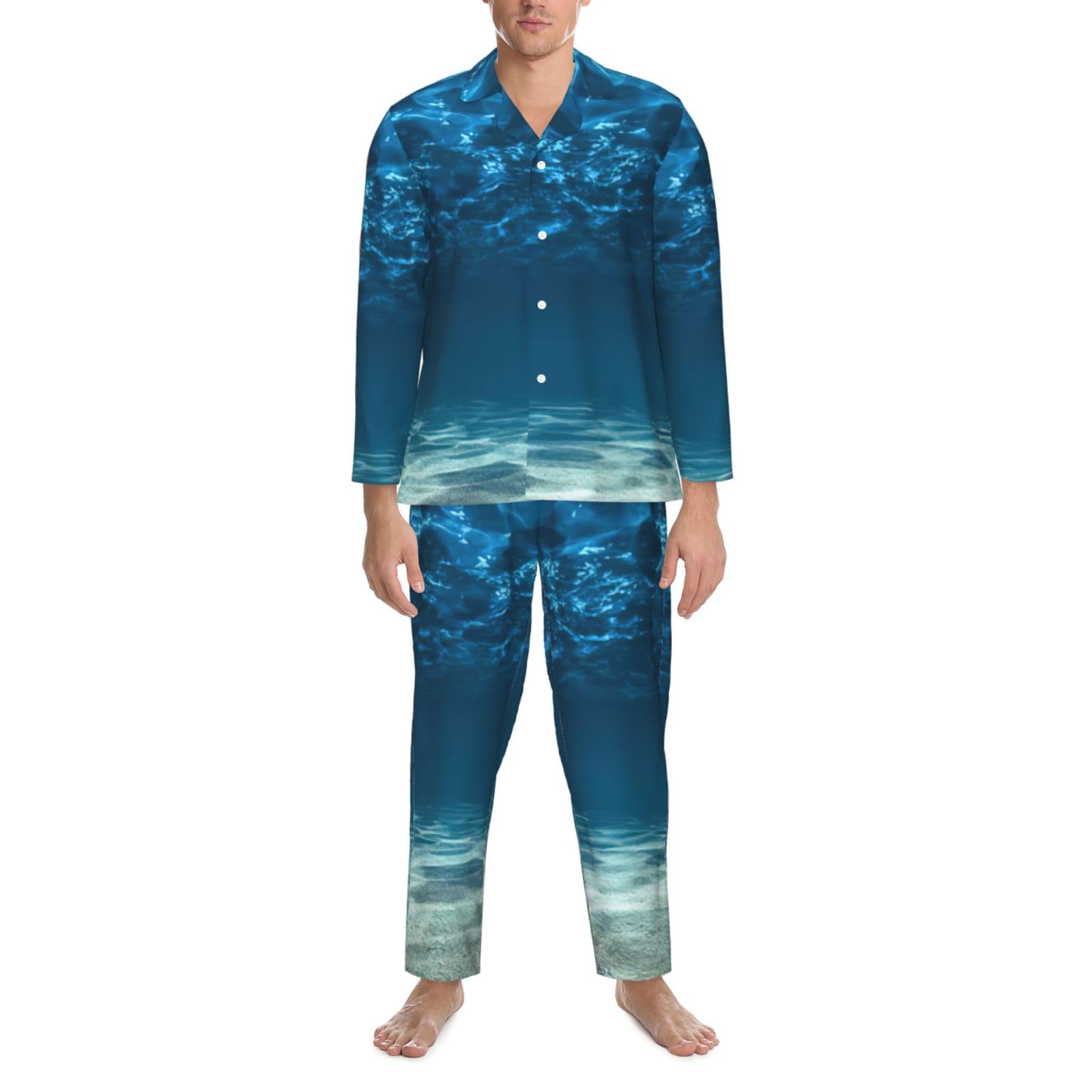 Ocean. Stampa Uomo Manica Lunga Pigiama Set Due Pezzi Lounge Pantaloni Per Inverno Autunno Primavera Estate