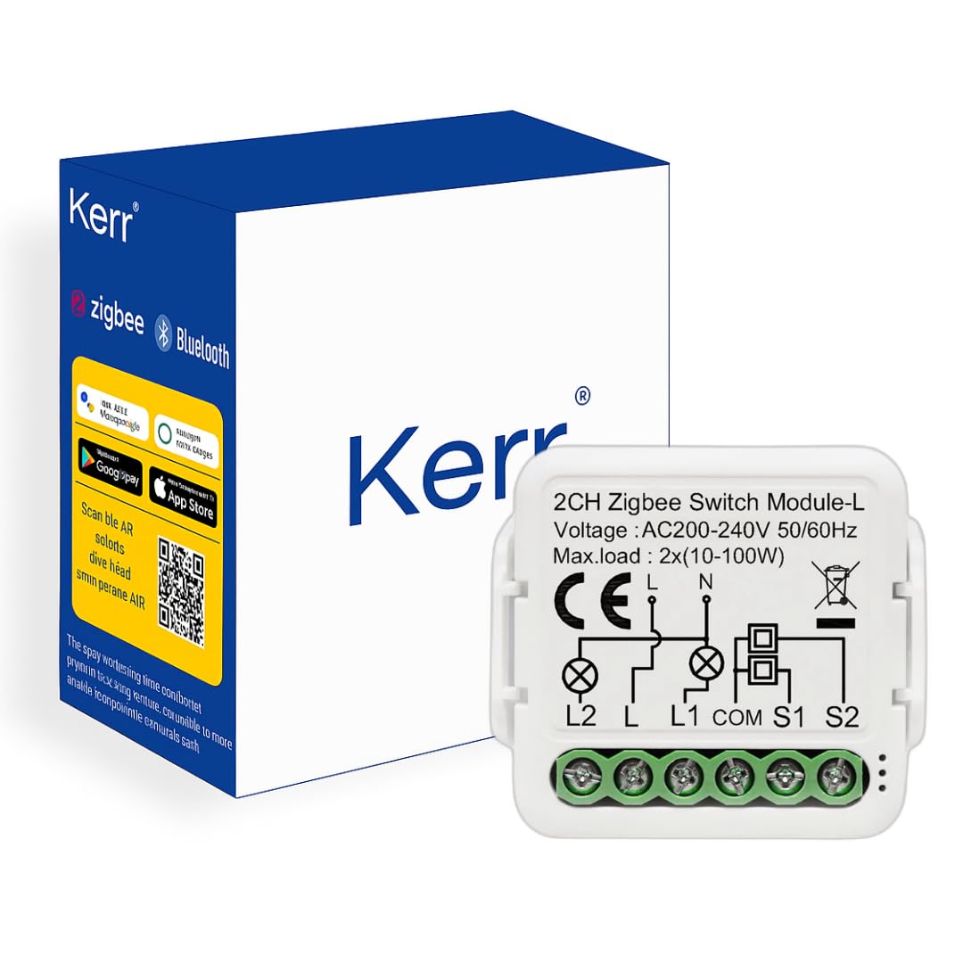 kerr smart switch module (mini-series), retrofit smart switch 10a, 230v ac, supports schedule, app & voice control, compatible with alexa and google home assistant. (wifi, 2ch)