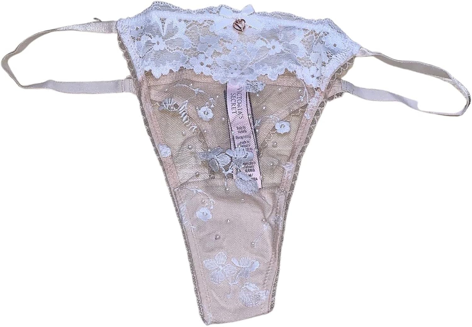 Victorias Secret Body By Victoria - Tanga de encaje y bordado color beige Beige