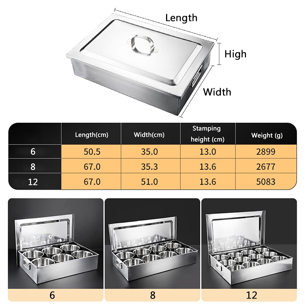 Boîte de Rangement d'assaisonnement en Libre-Service en Acier Inoxydable pour Usage Commercial Organisateur d'épices de Grande capacité avec Plusieurs Compartiments