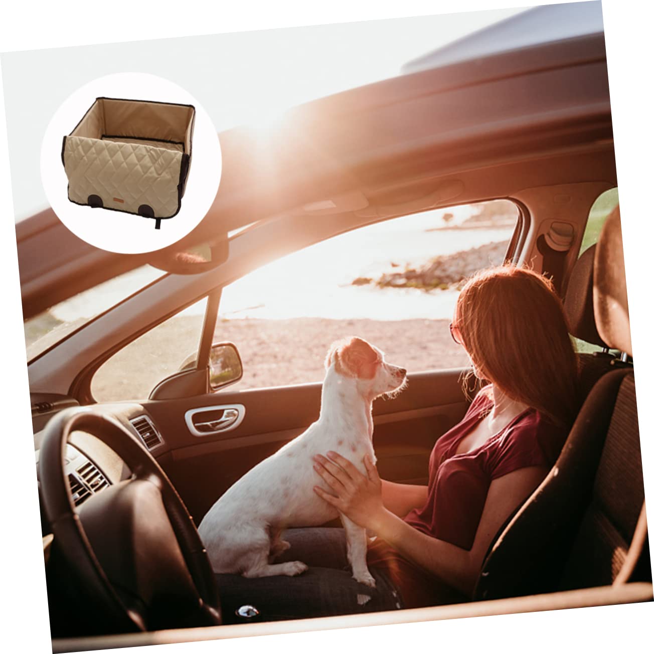 FRCOLOR Cojín para Asiento de Coche para Perros y Gatos Beige