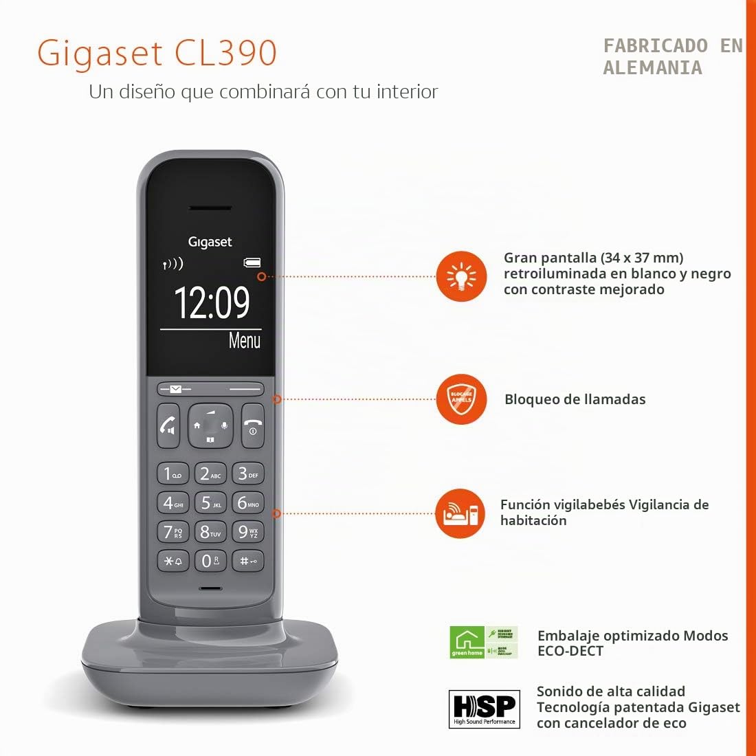 Gigaset, CL390A Duo, teléfono Fijo inalámbrico de diseño Moderno, con contestador Integrado en los teléfonos, Gran Pantalla retroiluminada, Funciones Manos Libres y Bloqueo de Llamadas, 2 teléfonos,