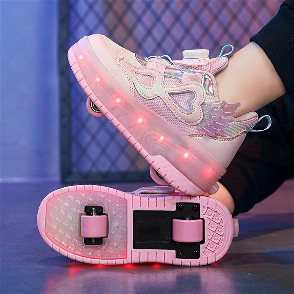 Mateju Filles Chaussures à roulettes, Enfant Patins à roulettes Brillant Mode avec 2 roulettes Rétractables, Chaussures de Skateboard Chaussures de Sport d'extérieur