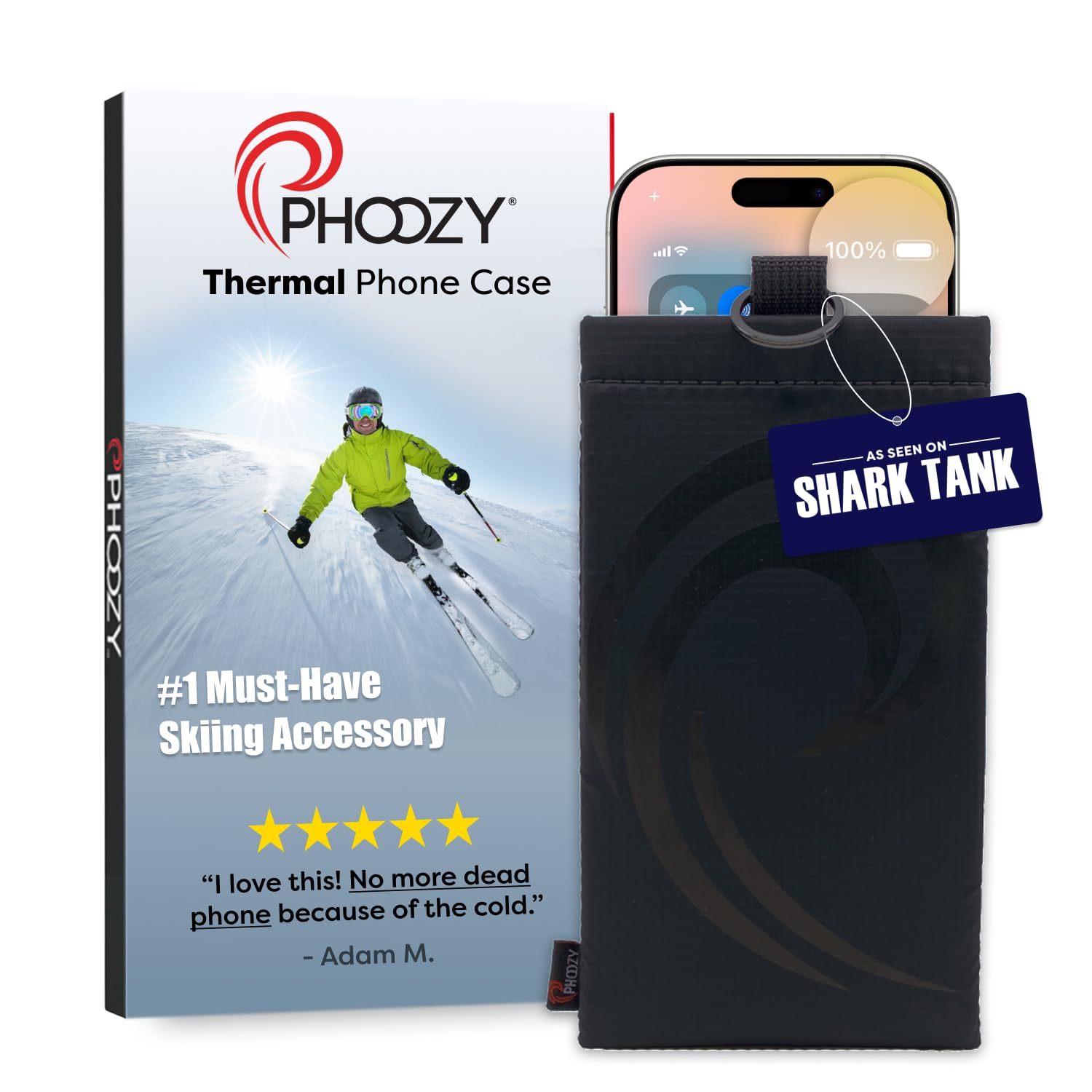 PHOOZY Apollo II Thermal Phone Case Cold Weather Insulated Pouch | Extends Battery Life 4X | NASA Tech Skiing Snowboard Accessories | Military Grade | Large - Black