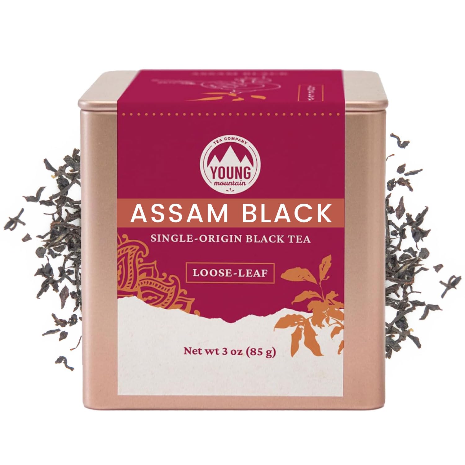 Young Mountain Tea Organic Assam Loose Leaf Tea, Robust, Full-Bodied, Malty Flavor from Northeastern India, Single-Origin Black Tea, 3 oz tin