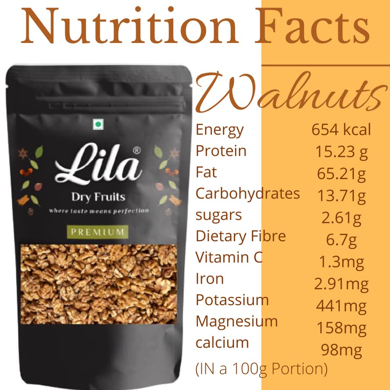 Image of LILA DRY FRUITS 100% Natural Raw Walnut Kernels 4pcs & 2pc. Mix Value Pack | Premium Akrot Giri | High in Protein & Iron | Low Calorie Nut | Dry Fruit 900gm