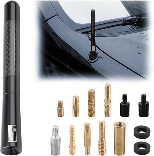 Antena corta para automóvil, antena de radio de aluminio de fibra de carbono de 4.7 pulgadas con bandera estadounidense para recepción AMFM, antena