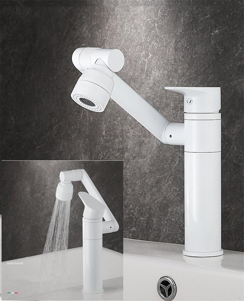 Robinet de salle de bains multifonction blanc court pour vasque moderne - 4
