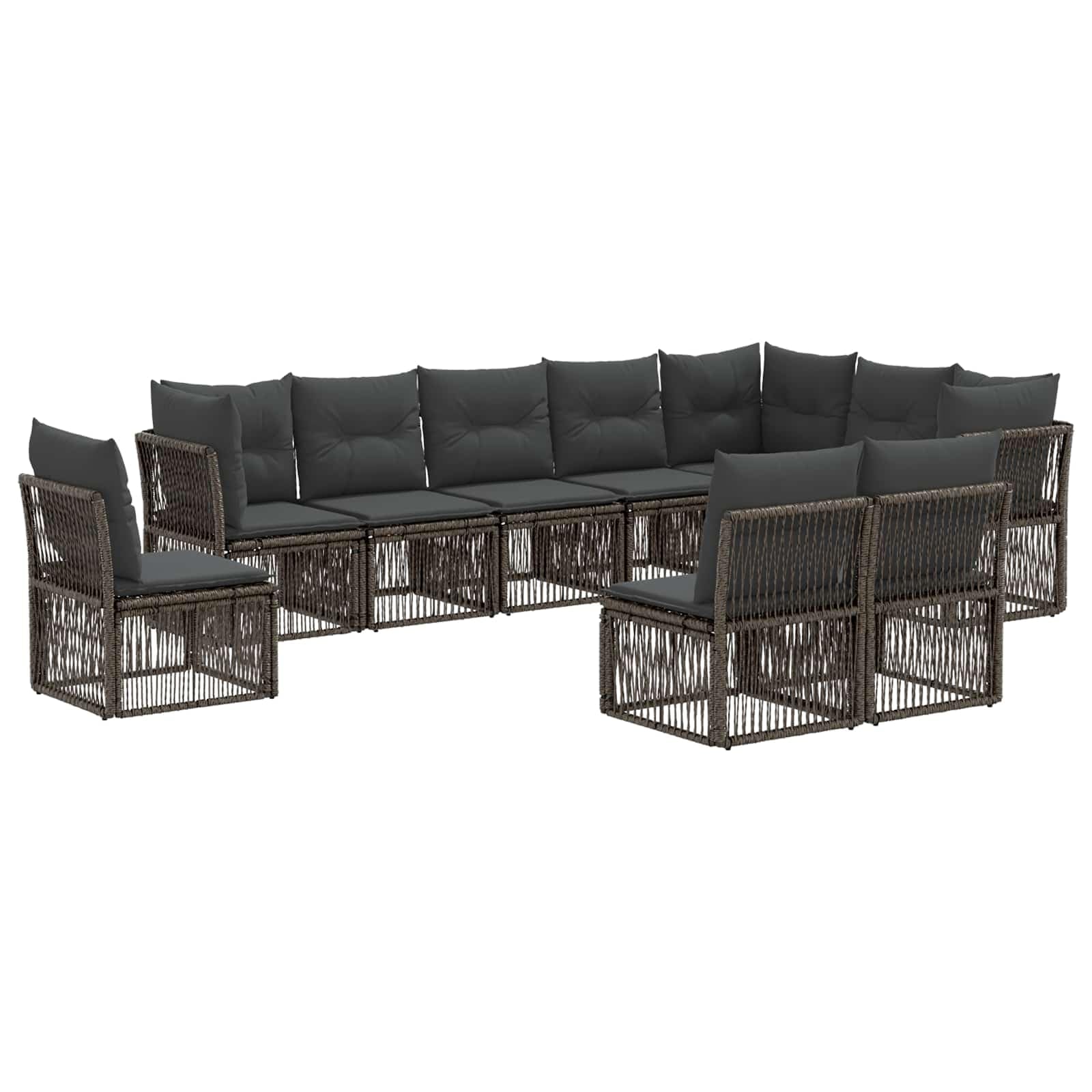 Set di 10 divani da giardino in polyrattan grigio | Lounge modulare per 10 persone con federe lavabili per possibilità di posizionamento flessibili su terrazza e balcone.