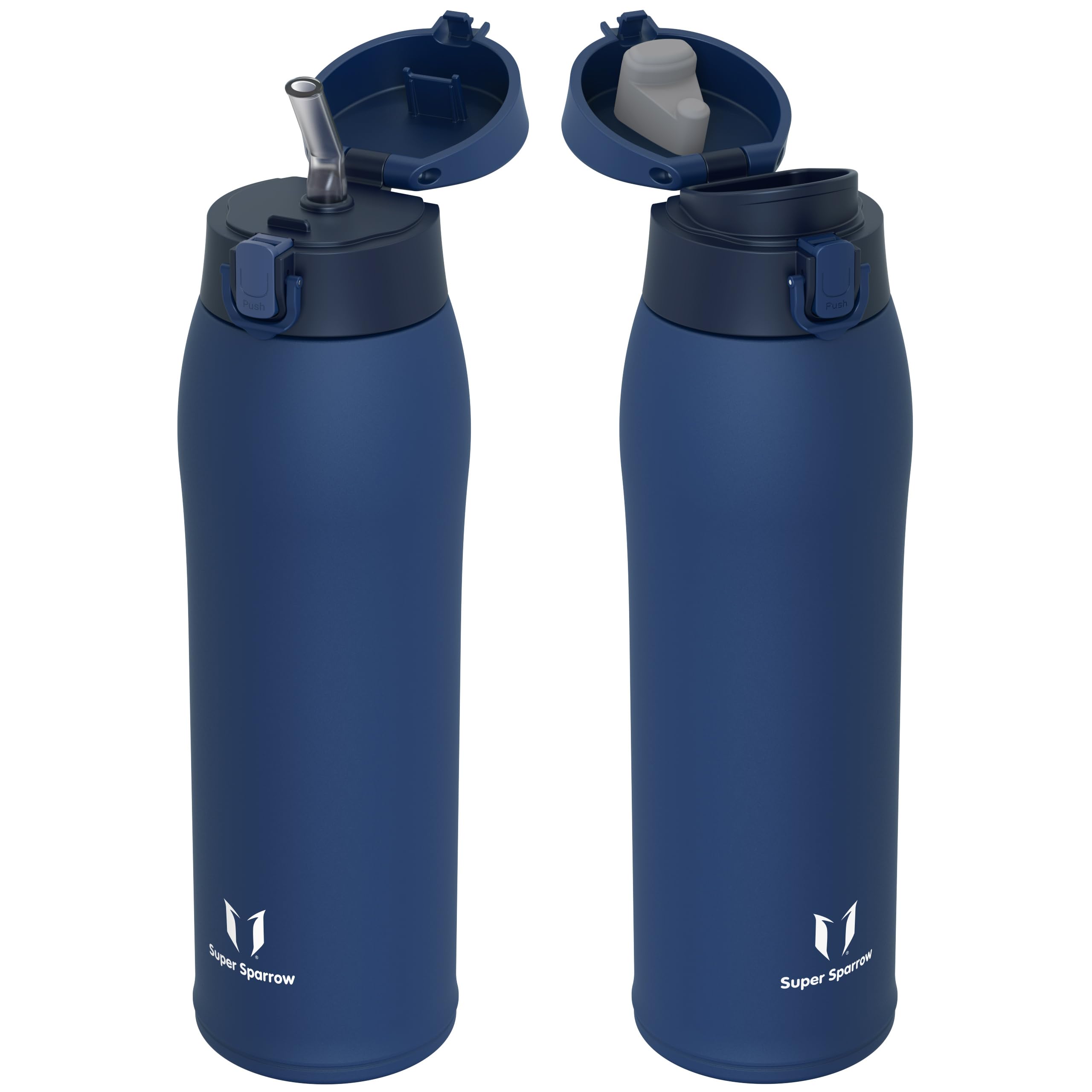 Super Sparrow Insulated Water Bottle - Travel Mug - 950ml - Stainless Steel Water Bottles - BPA Free - Leakproof Metal Bottles - Includes 2 Lids, Straw Lid & Spout Lid