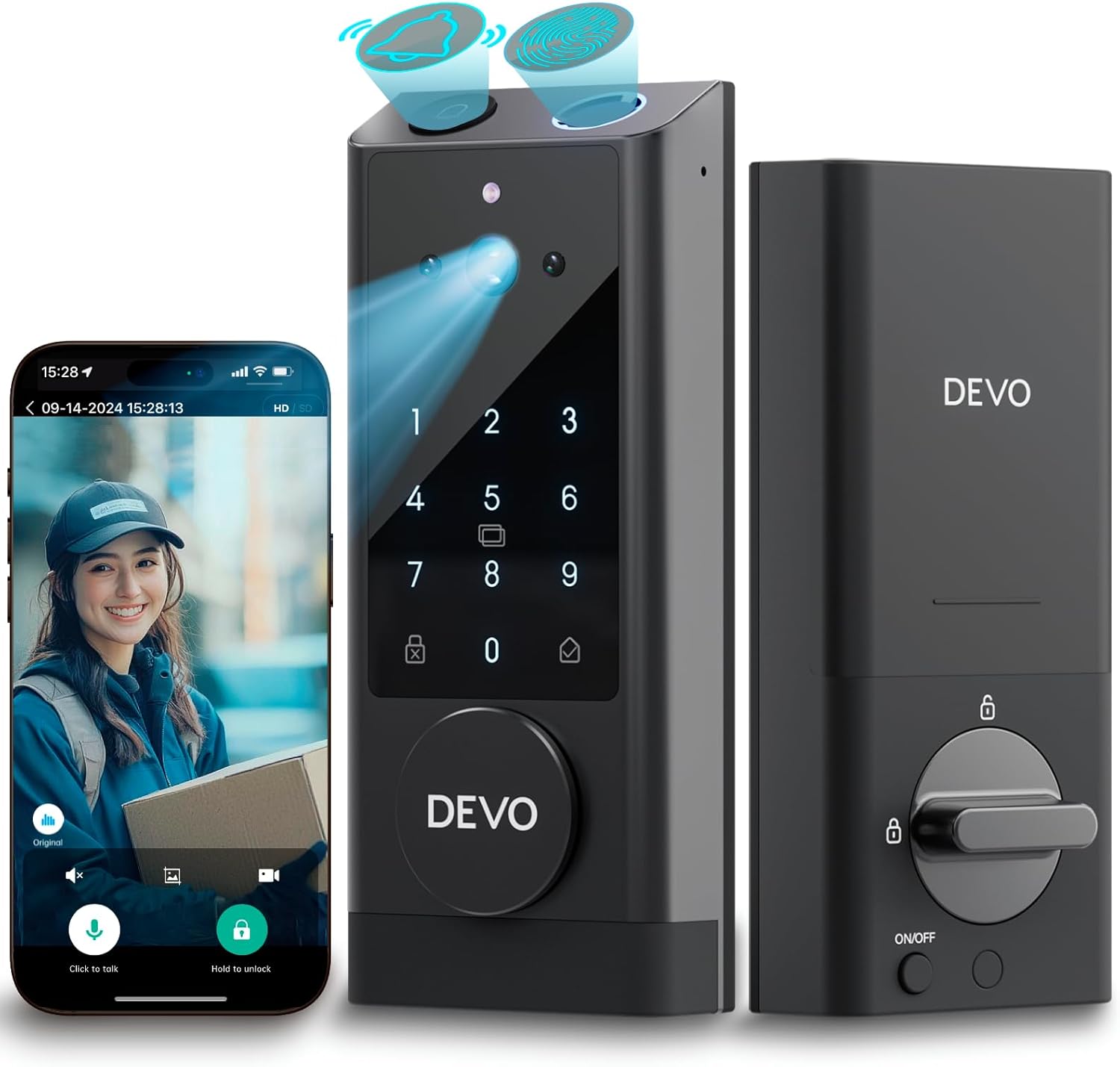 Devo G1 Video Smart Lock with Camera&Doorbell,6-in-1 Keyless Entry Door Lock with App Remote,Fingerprint ID,Auto Locks,Built-in Wi-Fi Smart Deadbolt for Front Door,Easy Install,Waterproof,BHMA Grade 3