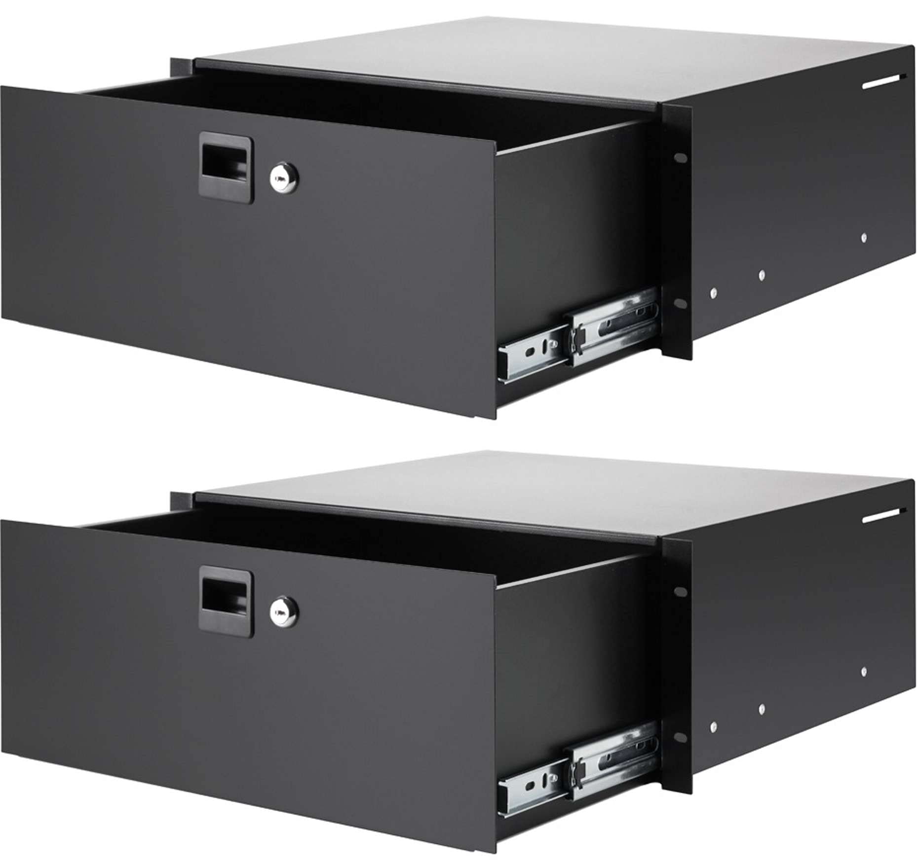 Bundle: 2 x Adam Hall PROFI 4 HE 19" Rackschublade 87404 Stahl, schwarz, Snaplock, abschließbar, Rack Schublade (2 x 4 HE PROFI Rackschublade Stahl)