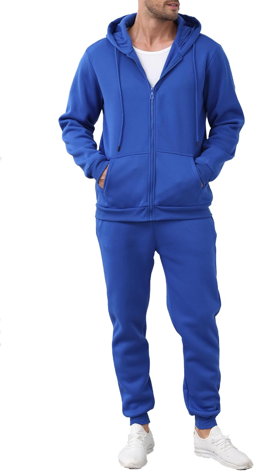 JIHUILAI Mens Tracksuit, Track Jackets and Pants 2 Piece Outfit Mens Hoodie Sweatsuit Full-Zip Fleece Jogger Set, S-3XL