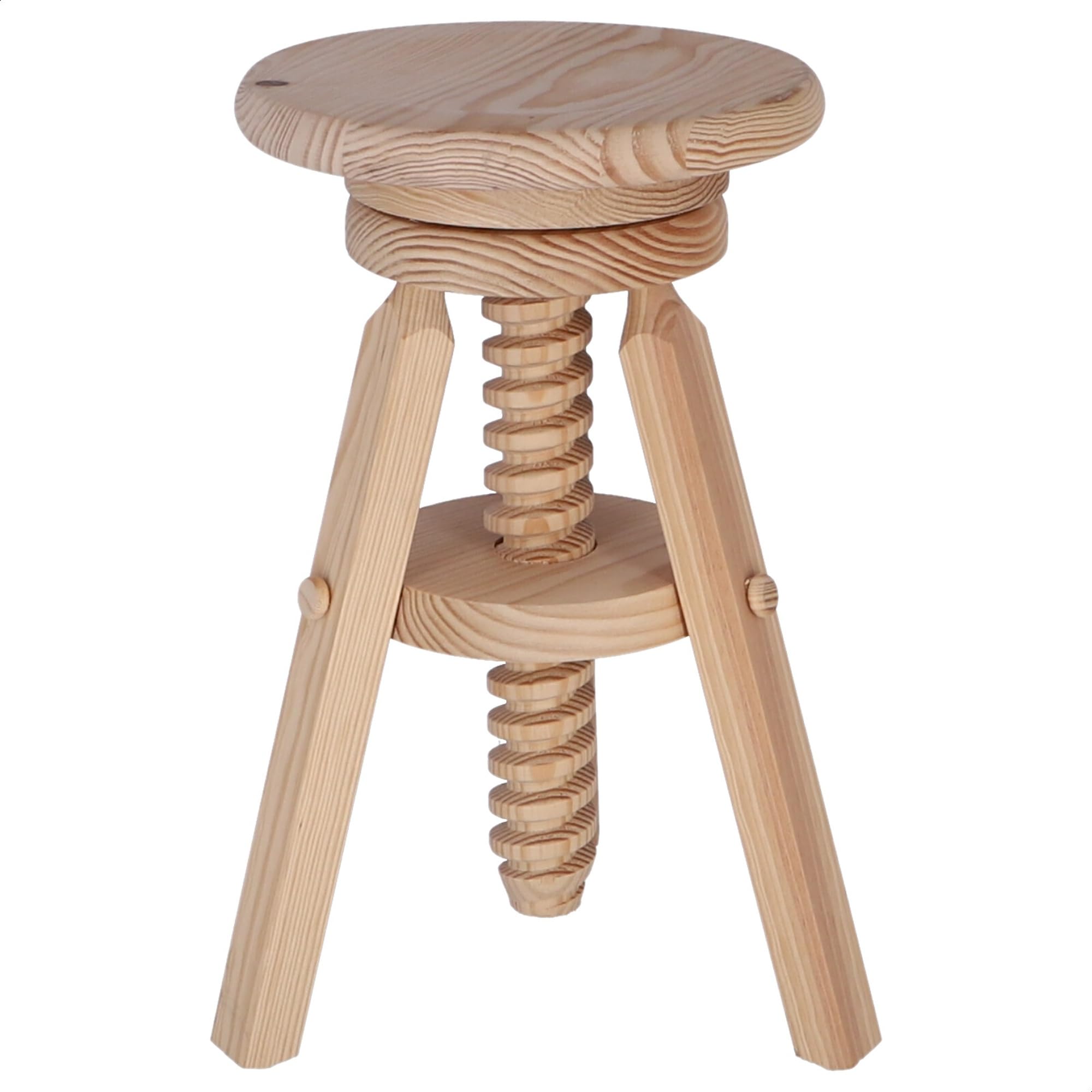 WELL HOME MOBILIARIO & DECORACIÓN Sgabello rotondo girevole in legno, finitura senza vernice, 29x29x64 cm