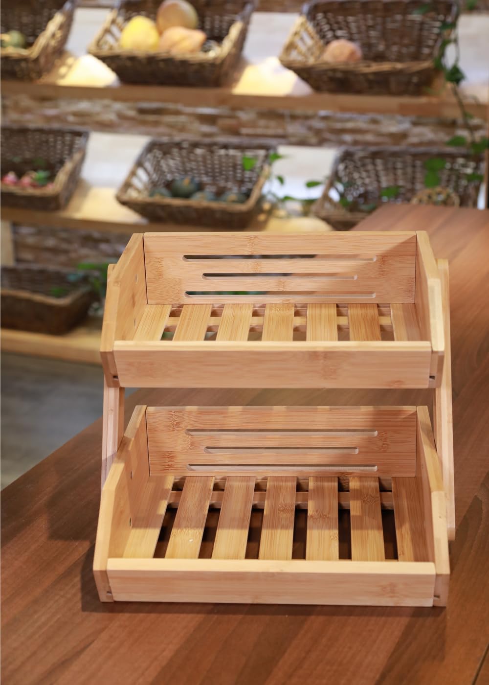 G.a HOMEFAVOR Support de Corbeille à Fruits en Bambou 2 Niveaux Support pour Le Rangement des légumes, du Pain dans la Cuisine, Naturel