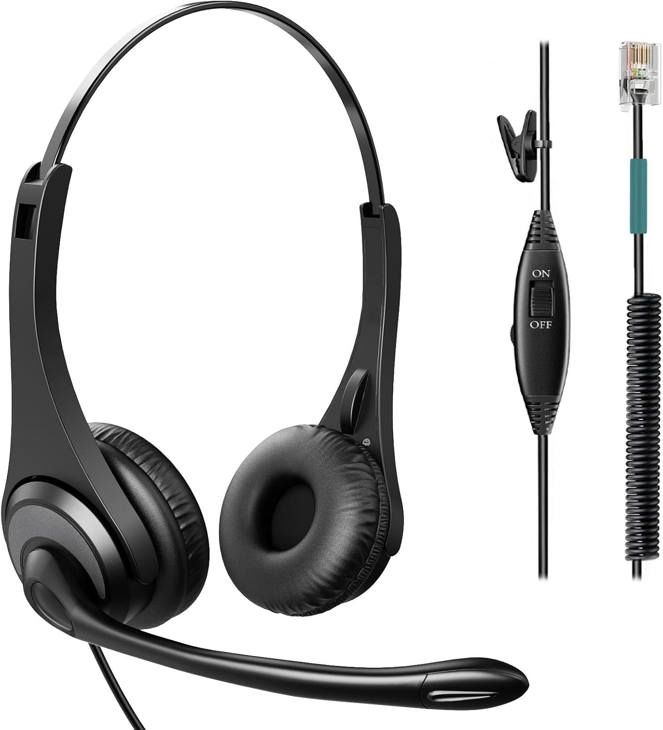 Phone Headsets for Office Phones – Corded Telephone Headset w/Noise Canceling Mic, Headset for Phones Landline Office Compatible with Polycom Plantronics Nortel Toshiba Mitel ShoreTel Deskphones etc