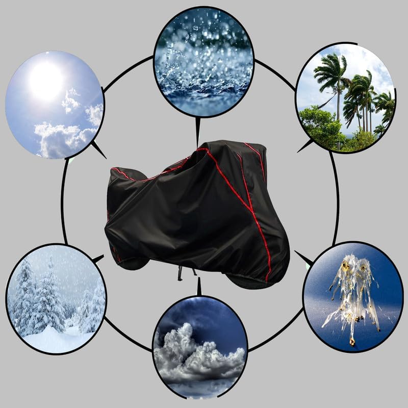 Image of Waterproof Bike Cover Compatible with Honda H''Ness CB 350 All-Weather Proof Triple-Stitched Durable Design Windproof Elastic Bottom | UV Protection & Dust Proof Black and Red Piping
