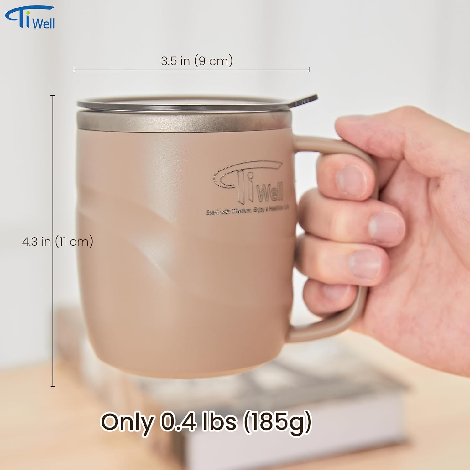 15oz Titanium Lined Coffee Mug, Double Wall Anti-Scald Cup with Handle and Leak-Proof Lid, Wide Mouth, Easy to Clean, Healthy for Office & Home (Brown) - Image 4