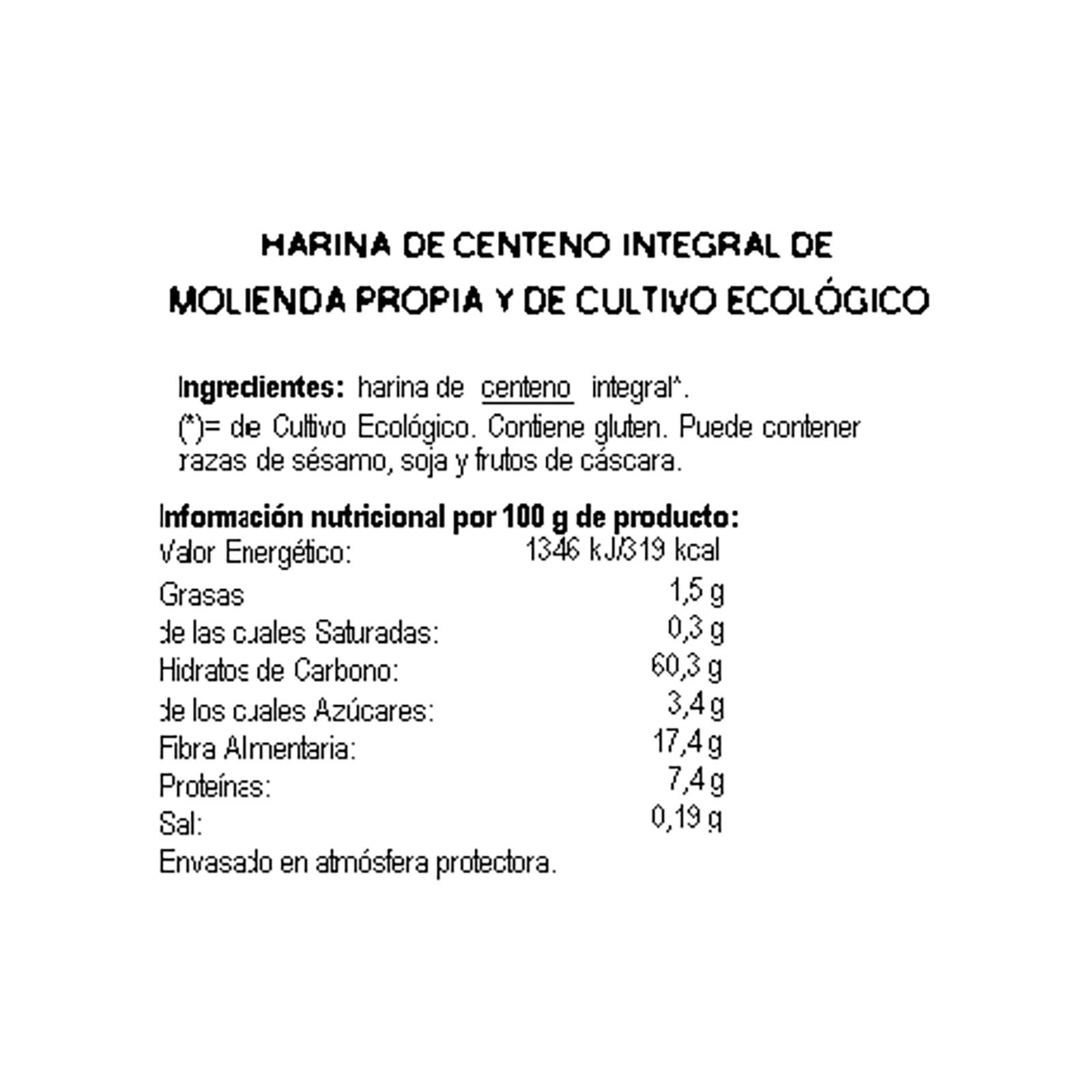 Harina Ecológica de Centeno Integral 500 g Alto Contenido en Fibra