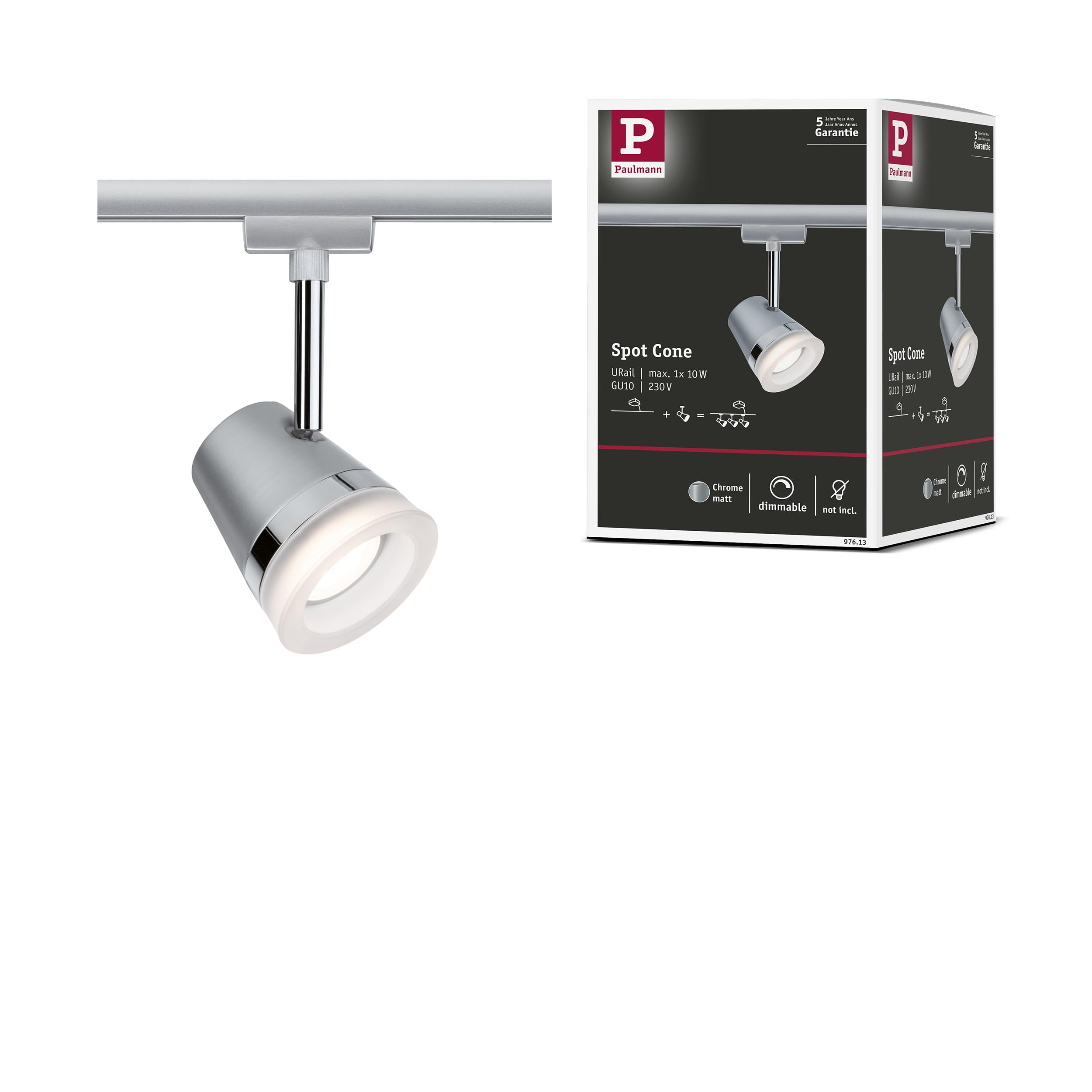 Paulmann URail Cone Light GU10 10W LED Chrome Matt Adjustable Spot