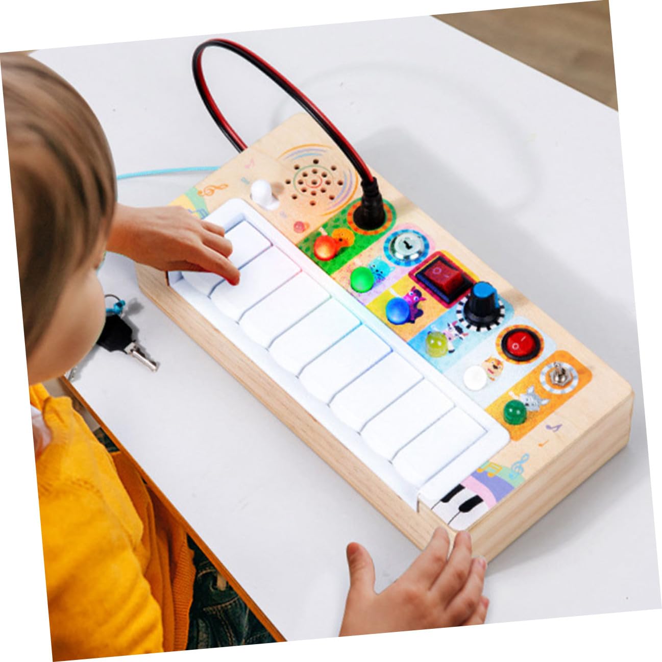Juguete Musical Electrónico de Madera para Niños Luces Led, Accesorio Portátil y Resistente al Desgaste Adecuado para Aprendizaje Musical y Entrenamiento Auditivo