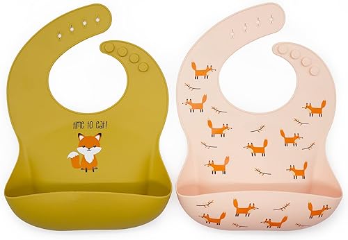 Rainbow & Butterflies Juego de 2 baberos de silicona para bebés, sin BPA, fáciles de limpiar, impermeables, suaves, duraderos con atrapador de