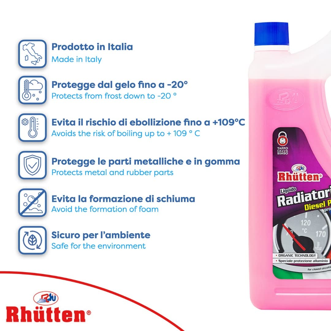 Liquido Radiatori Diesel Plus -20°C, Eccellente Protezione per Alluminio e Altre Leghe, Per Tutti i Motori Diesel, 2L