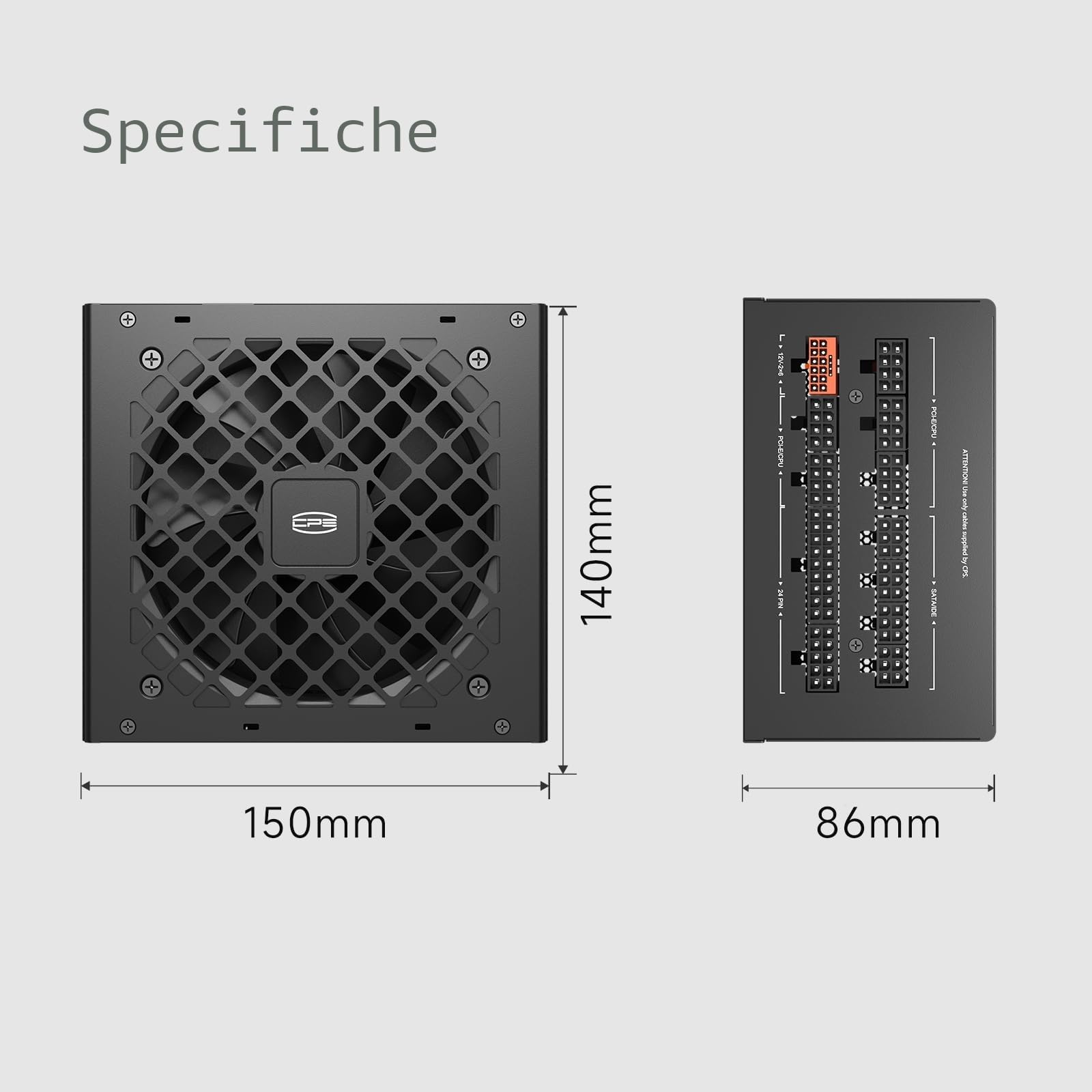CPS Alimentatore completamente modulare, 850 W ATX 3.1, 80 Plus Gold certificato, PCIe 5.1 12 V-2 × 6, condensatori giapponesi, cavo ultra flessibile, 5 anni di garanzia (KN850)
