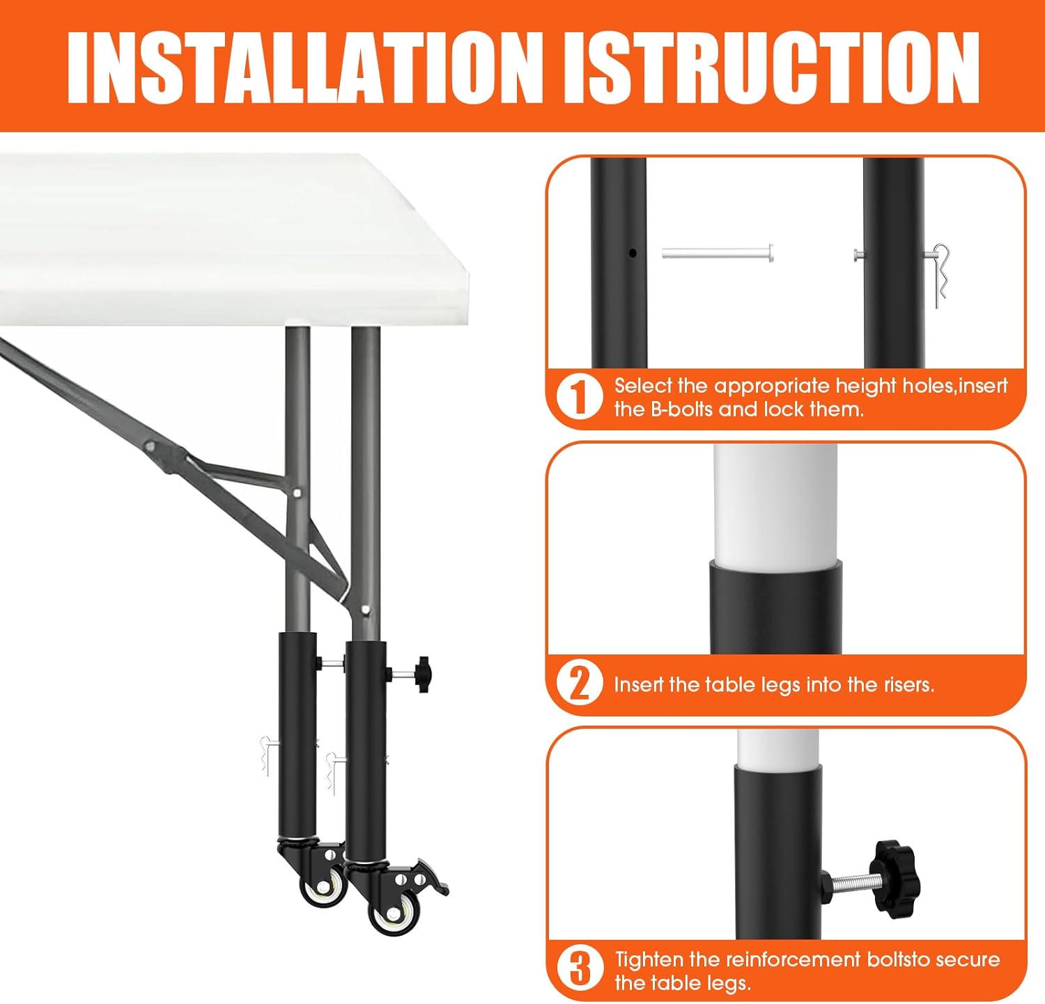 Table Leg Extender with casters, Adjustable Metal Table Leg Extender, Table Leg Extender for Straight and Curved Legs, 2 Levels/Height can Extend 6.3"-7.9" (4pcs) (Extends up to 7.9 inches)