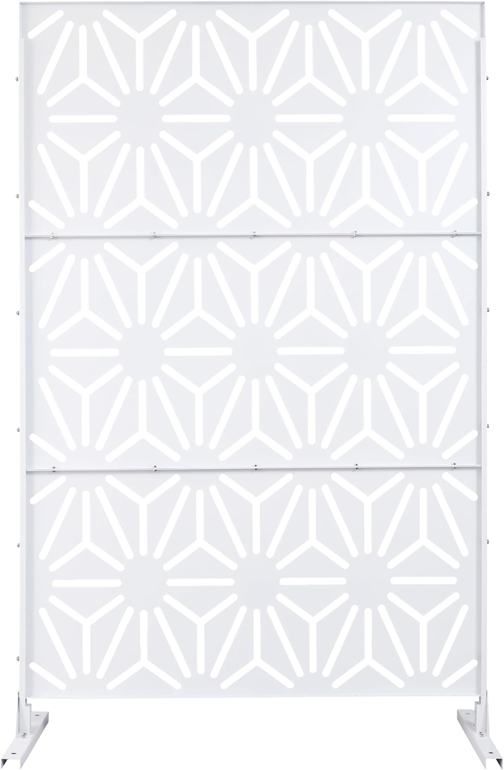 Freestanding Metal Privacy Screen 76 in H x 48 in W – Outdoor Indoor Decorative Fence Panel for Patio, Balcony, Deck, Garden, Living Room, or Office – White