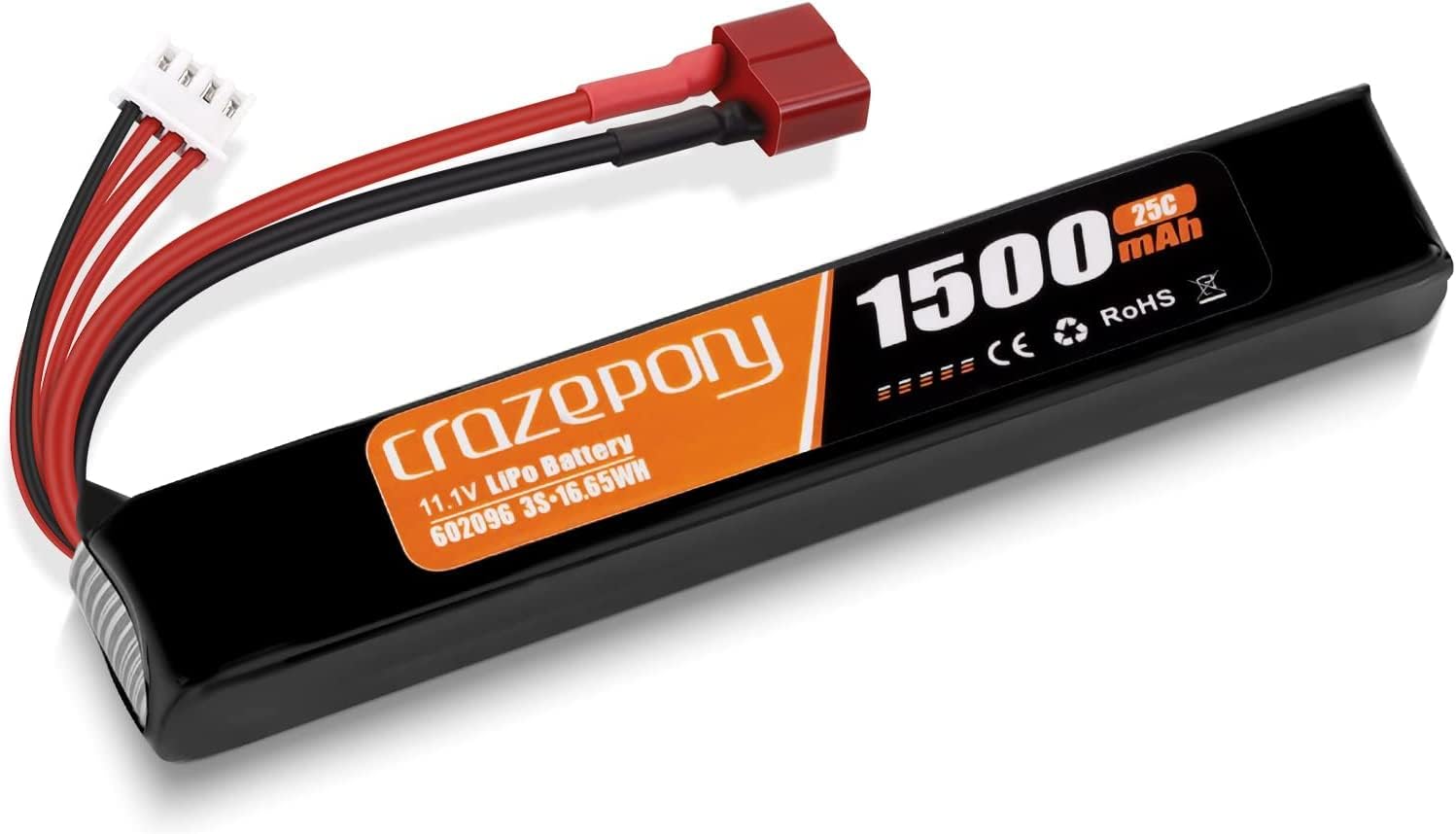 Airsoft Battery 11.1V Rechargeable 3S LiPo 1500mAh 25C Hobby Battery with TPlug