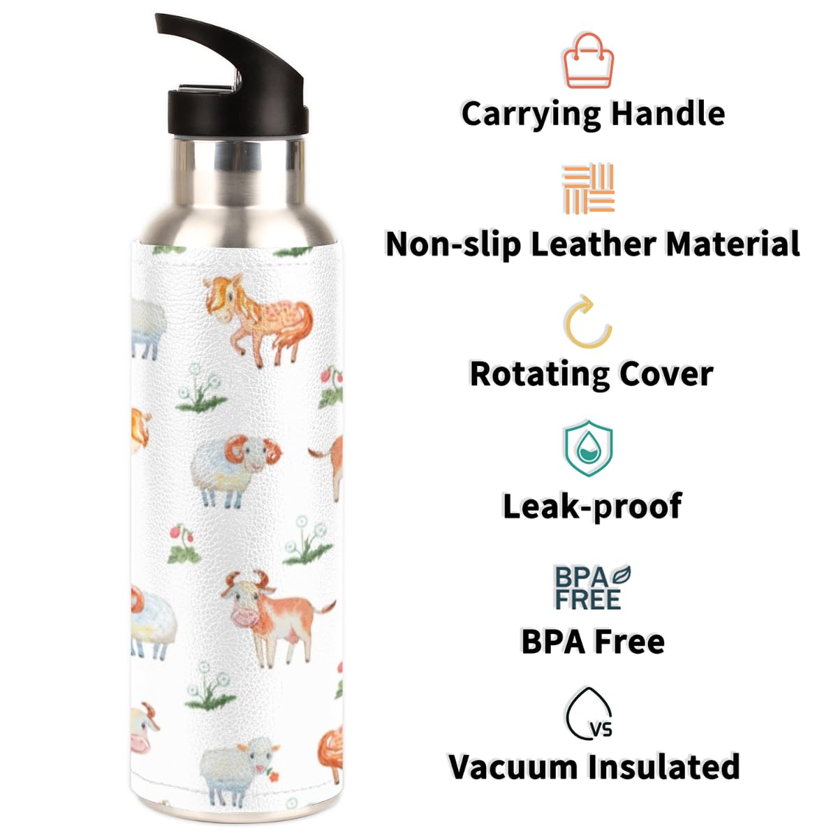 Borraccia Termica In Acciaio Con Cavallo E Girasole 620 Ml - Isolata E A Prova Di Perdite