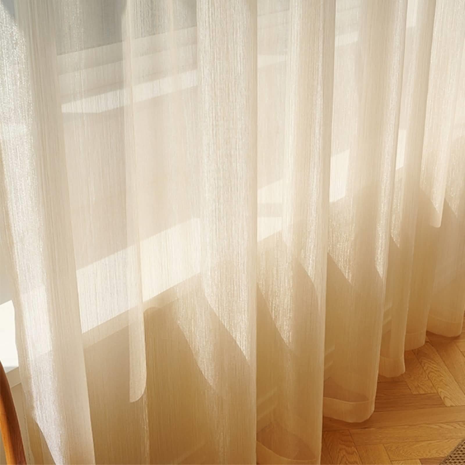 Beydodo Rideau Salon Transparent, Rideaux Voilage Interieur 86 x 138 avec Crochet, Fil Champagne Texturé Brillant Lot de 2, Polyester