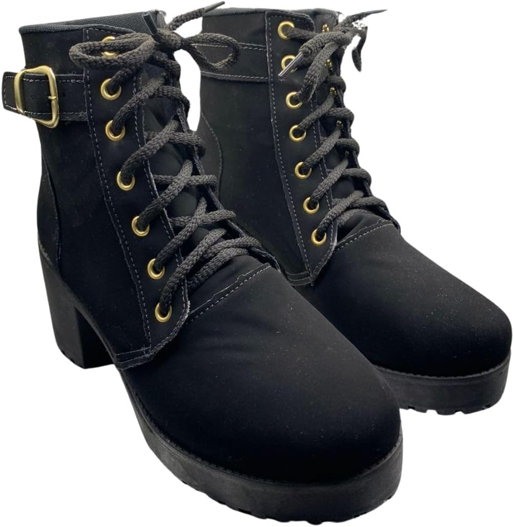 Bota Coturno Tratorada Feminina Blogueira Salto Tendência Preto (Nobuk Preto, BR, Adulto, Numérico, 37)