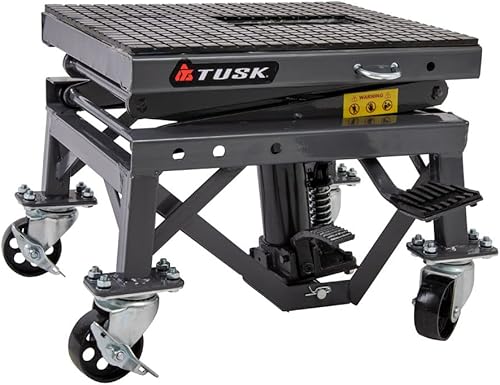 Miniatura 8 de Tusk Soporte elevador de tijera, ajustable de 13.75 a 34 pulgadas, soporte de elevación de motocicleta resistente con ruedas y almohadilla superior