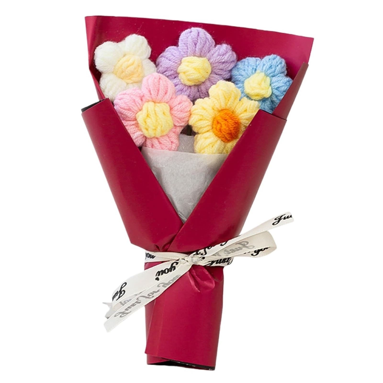 ENWWCH Hand Woven Flower Bouquet Mini Crochet Yarn For Wedding Party Graduation For Home(Color4)