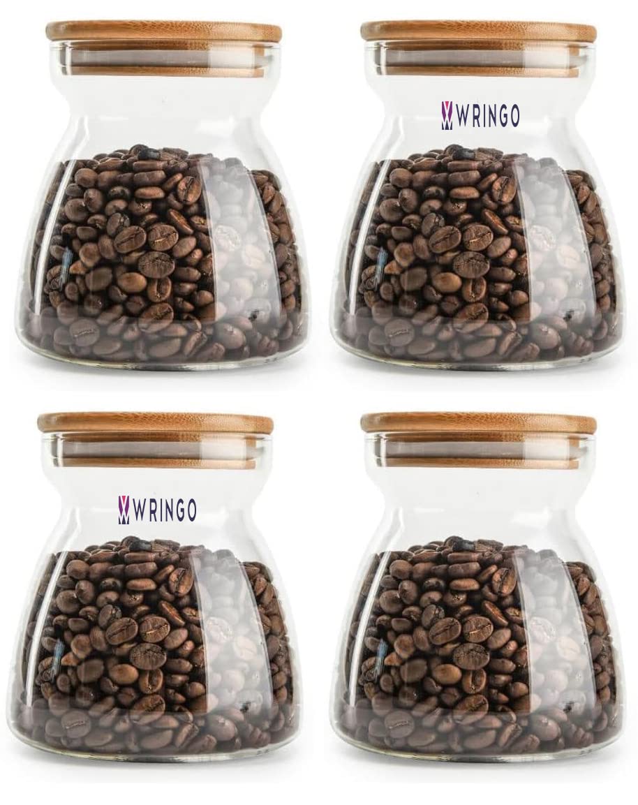 WRINGO 650ML Glass Storage Canister Holder with Airtight Bamboo Lid, Modern Decorative Sealed Container Jar for Coffee, Spice, Candy, Salt, Cookie, Chocolate, Condiment, Snack, Sugar (4 PC) (B09PF5QS1V) Amazon Price History, Amazon Price Tracker