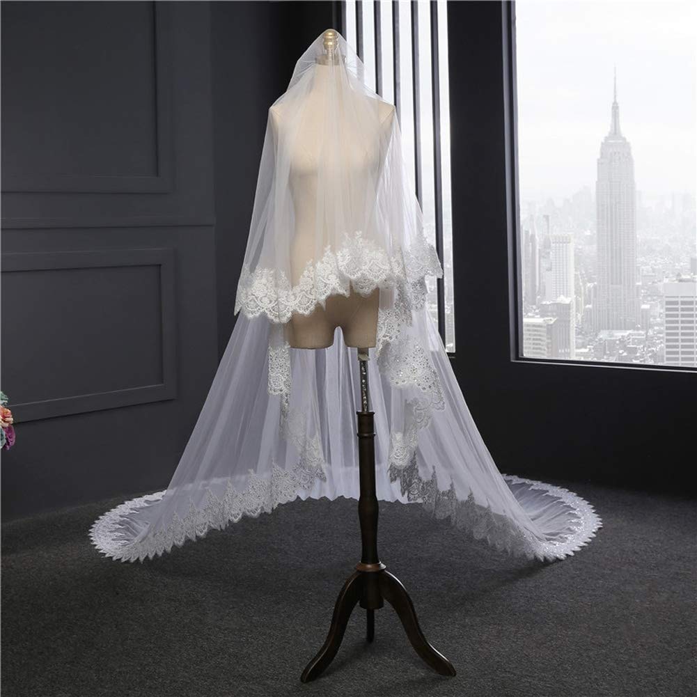 Velo Nuziale Sposa Nuovo Stile Nozze Sposa Velo Pizzo Lungo Avorio Bianca Doppio Strato Tulle Nuziale Veils, Ivory, 3.5 * 3m