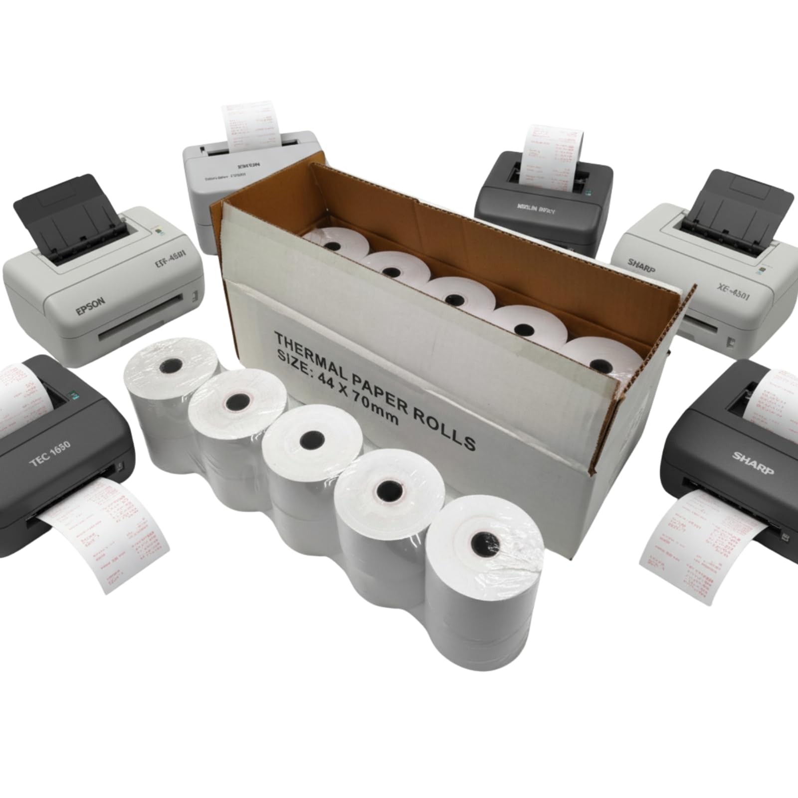 200x Rolls 44x70mm Thermal Till Rolls White Top-Coated Receipt Paper for Cash Registers
