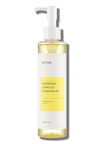 Aceite de limpieza profunda completo de caléndula iUNIK, 6.70 fl oz, 94% de aceite natural, removedor de maquillaje para maquillaje impermeable.