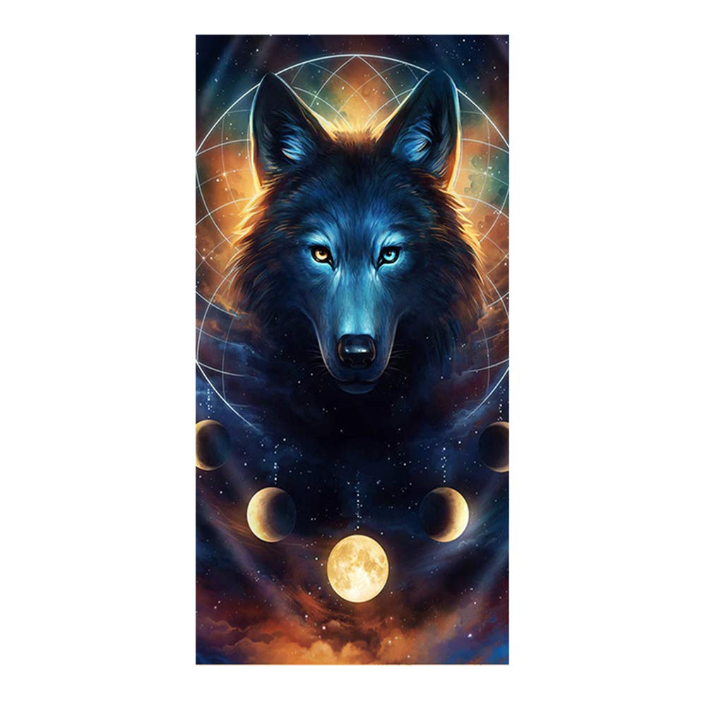 Fansu Women's Yellow Moon Beach Towel Microfibre Large, Wolf Print Microfibre Towel Lightweight Adults & Kids Travel Towel Quick Dry Summer Bath Towel For Holiday Travel Beach Swim (,150X180cm)