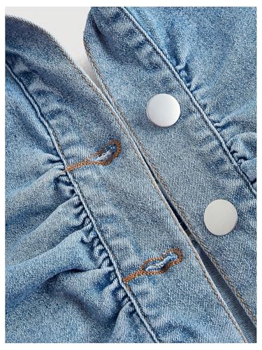 WDIRARA Women's Plus Size Button Up Denim Halter Top Ruched Sleeveless Backless Jean Tank Tops3