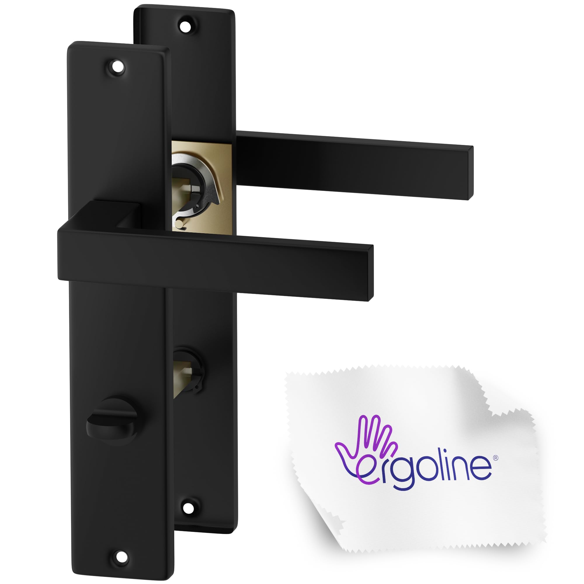 ERGO line CUBE garnitures de porte carrées, noires, poignée pour porte de salle de bains WC ensemble de poignée avec rosette longue, garniture de porte, poignée, tige carrée de 7 mm