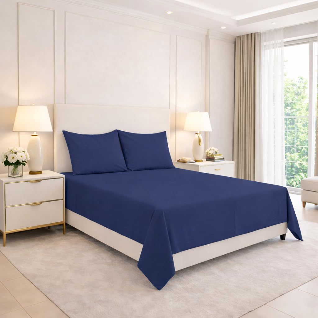 ARLINENS Polycotton Flat Sheets in Following Colours and Sizes: (SUPER KING, NAVY BLUE)