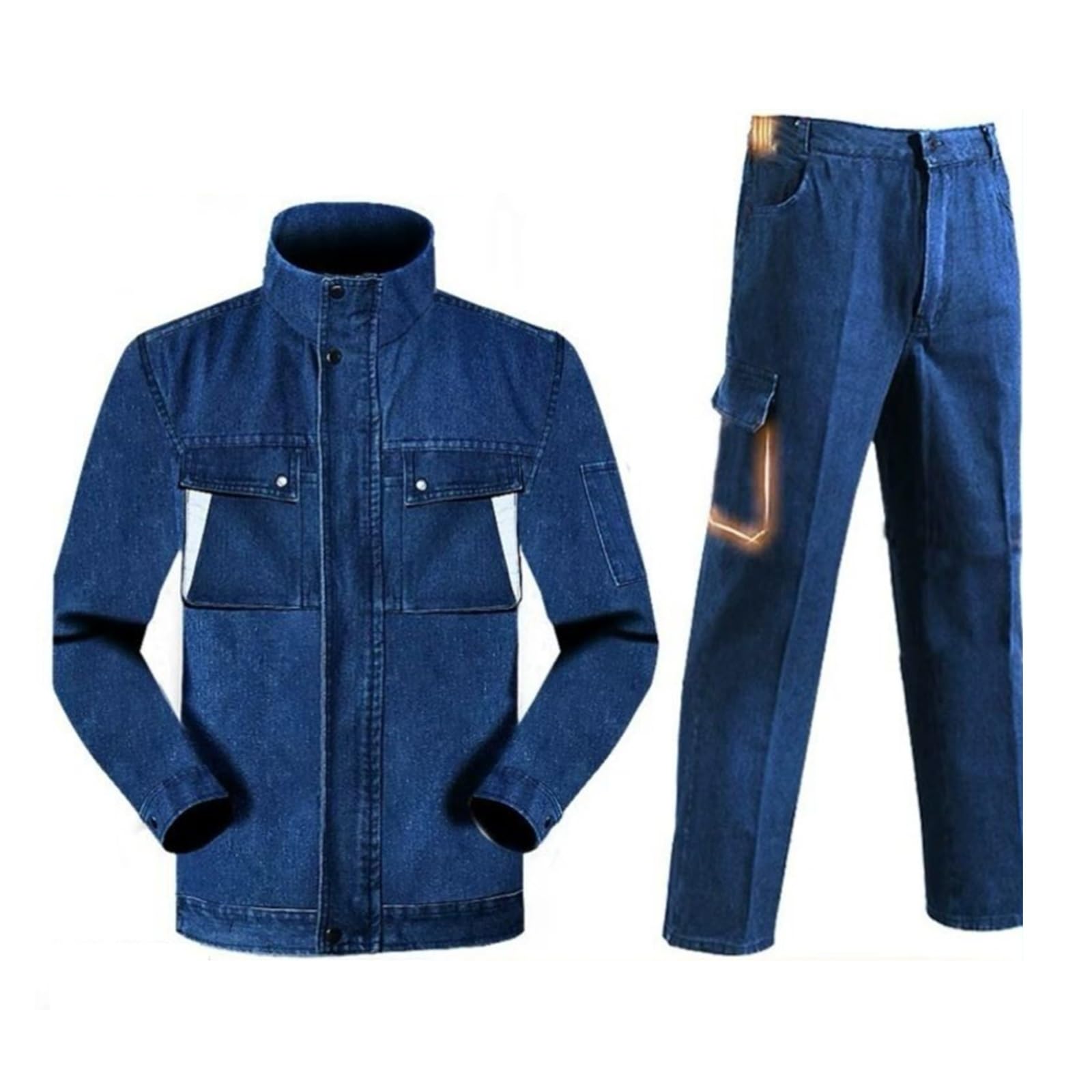 Tuta da Saldatura da Uomo in Cotone Abbigliamento da Lavoro Riflettente Tasche per Pantaloni Slash Set Giacca E Pantaloni da Saldatura(4XL)