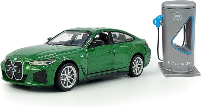 134 Scale 2022 EV i4 M50 Model Toy Car Metal Diecast Toy Vehicle, Doors Open, Light Sound, Pull Back, Toys for Boys Kids Gifts, Men Collection, Home Office Decor, Green