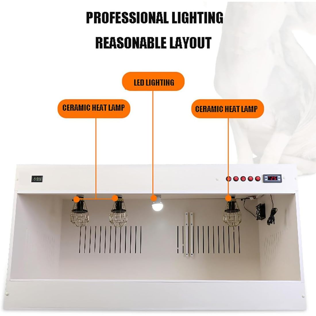 Caja/Incubadora De Cría De Gatitos Y Cachorros con Control Preciso De Calentador Y Ventilador, Panel LED Multifuncional, Monitoreo De Temperatura Y Humedad 60 * 50 * 50cm