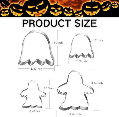 Miniatura 5 de Juego de 4 cortadores de galletas fantasmas de Halloween, tamaño de 3.5 pulgadas, 2.3 pulgadas, para Halloween